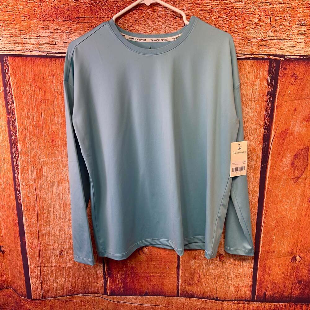 Tuckernuck Sport Long Sleeve Athletic Crew Neck Shirt, Milky Blue, Size Medium